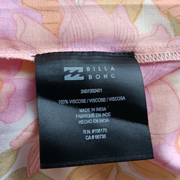 New Billabong Sundress Spaghetti Strap Bright Pink Floral Green Midi Medium - Picture 10 of 12